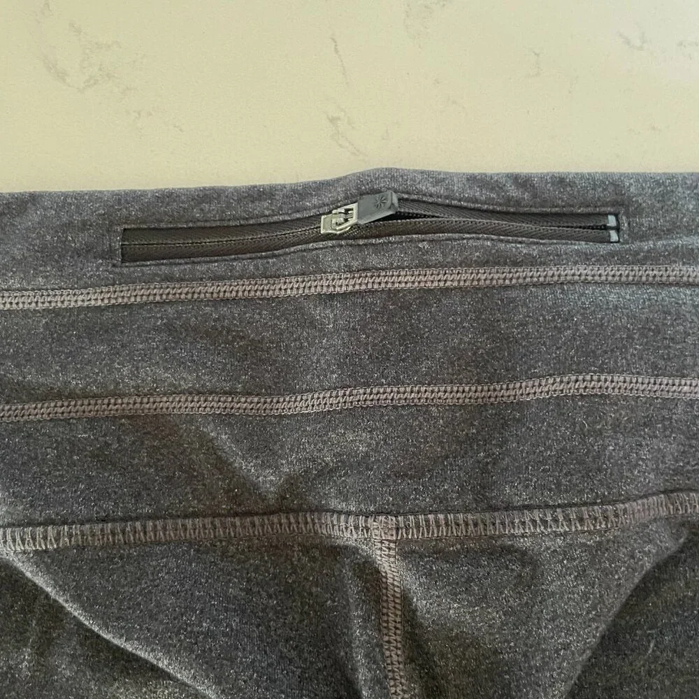 Athleta Charcoal Gray Athletic Leggings, Back Zipper Pocket, 3/4 Length, Medium‎